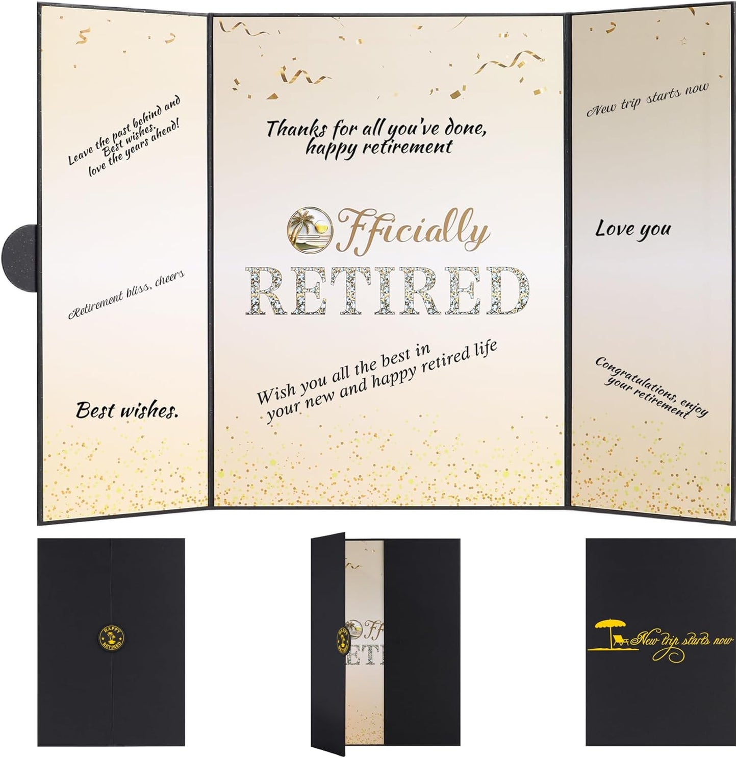 Retirement Party Decorations Large Retird Card Signing Black Gold Happy Retirement Guest Book Creative retirement Card for Men Women