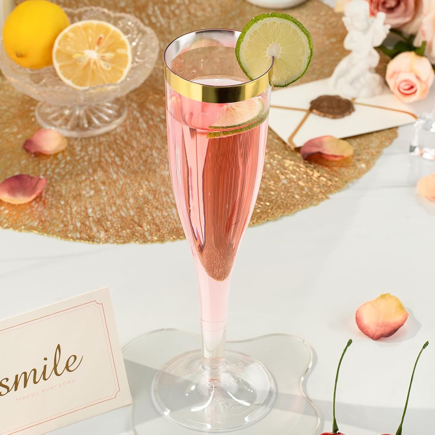 Goodluck 36 Pack 6.5 oz Plastic Clear Champagne Flutes with Gold Rim, Disposable Champagne Toasting Glasses for Wedding, Engagement, Party, Mimosa Bar