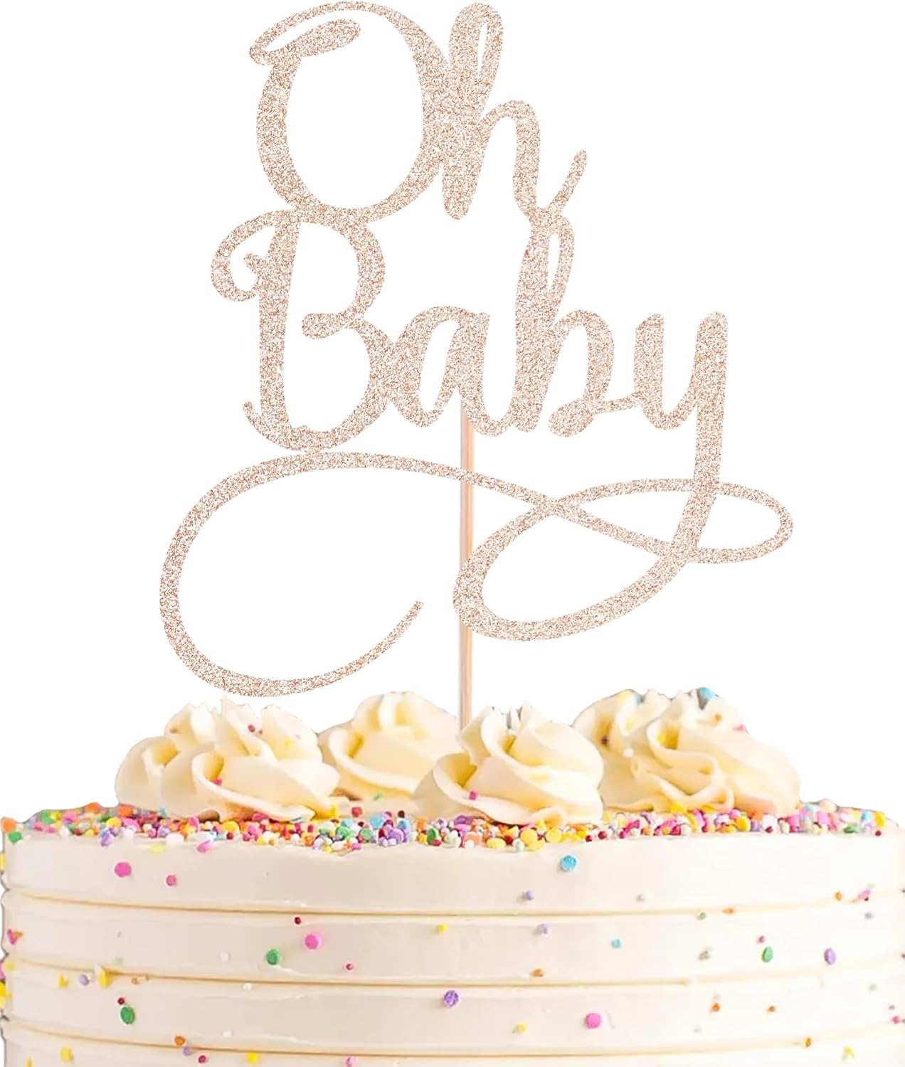 Oh Baby Cake Topper - Rose Gold Glitter Baby Birthday Party Cake Decoration Supplies, for Baby Shower/Gender Reveal Party Photo Booth Props