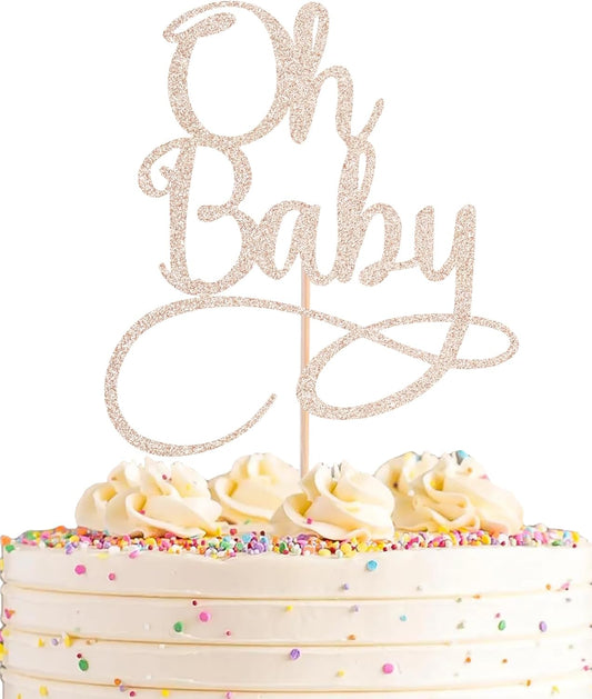 Oh Baby Cake Topper - Rose Gold Glitter Baby Birthday Party Cake Decoration Supplies, for Baby Shower/Gender Reveal Party Photo Booth Props