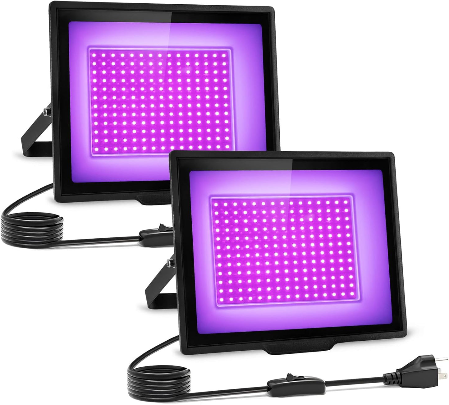 2 Pack 120W LED Black Lights, IP66 Waterproof Blacklight Flood Lights with Plug & Switch, UV Lighting for Halloween Party, Glow in The Dark, Body Paint, Stage & Neon Glow Deco