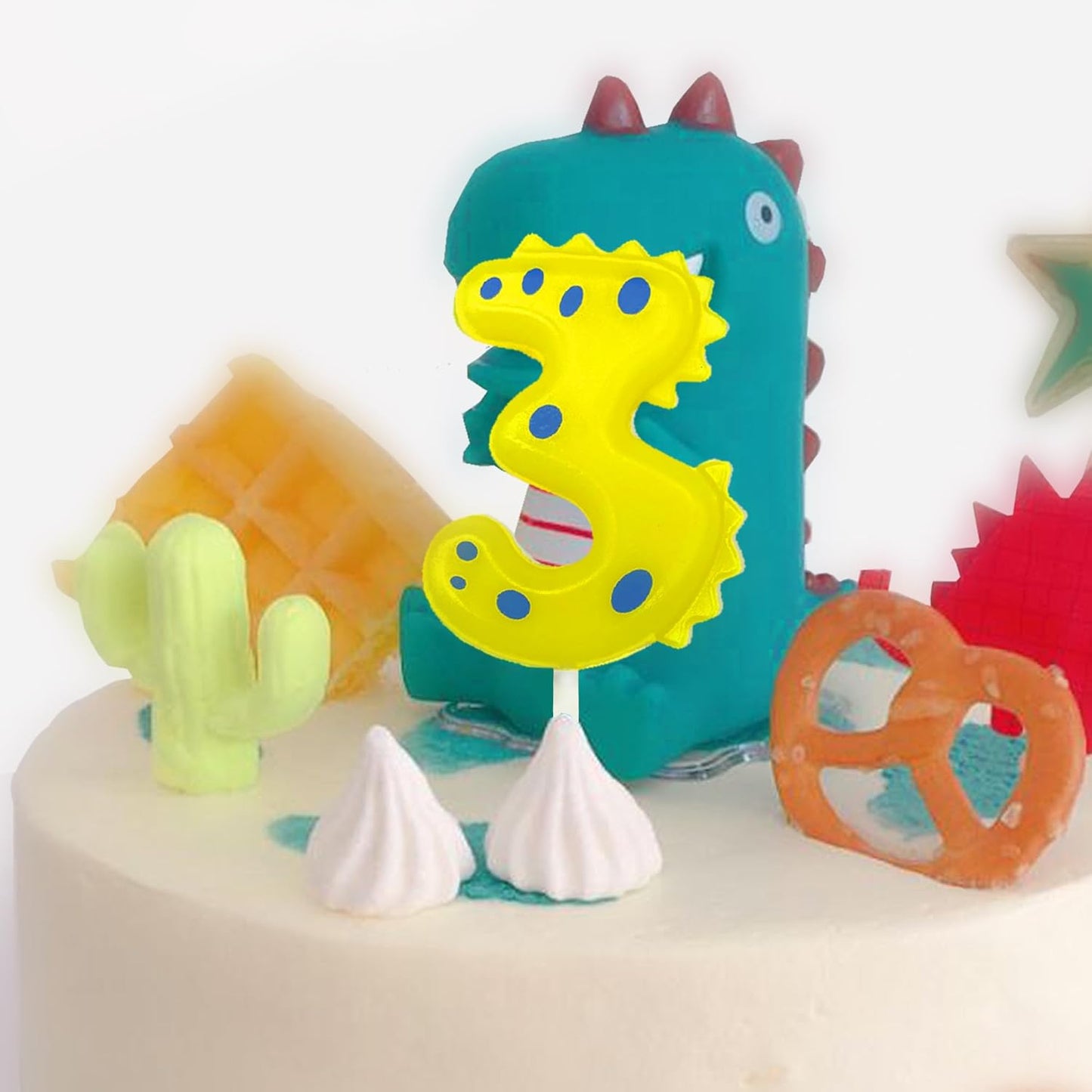 Number Birthday Candles(2 Candle Yellow) Dinosaur Shape Number Happy Birthday Cake Candles for Dinosaur Birthday Party Decoration Reunions Theme Party