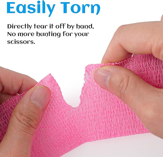 24 Pack Self Adhesive Bandage Wrap 2 Inch, Athletic Elastic Non Woven Cohesive Bandage for Sports, First Aid Medical, Wrist, Ankle Sprains, Swelling and Vet Wrap (Hot Pink)