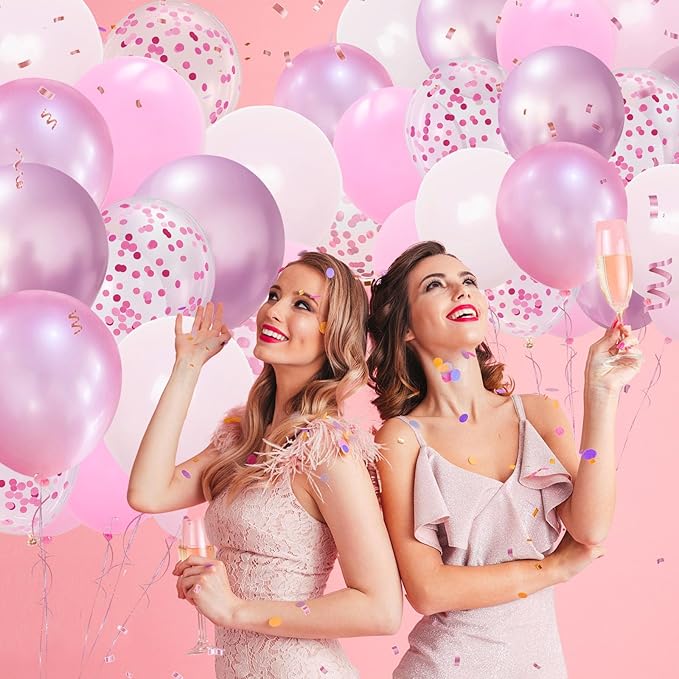 Pink Balloons, 60Pcs 12inch Metallic Pearly Matte Pink Confetti Balloons for Girl Women Birthday Decorations, Wedding, Christening, Baby Shower Party