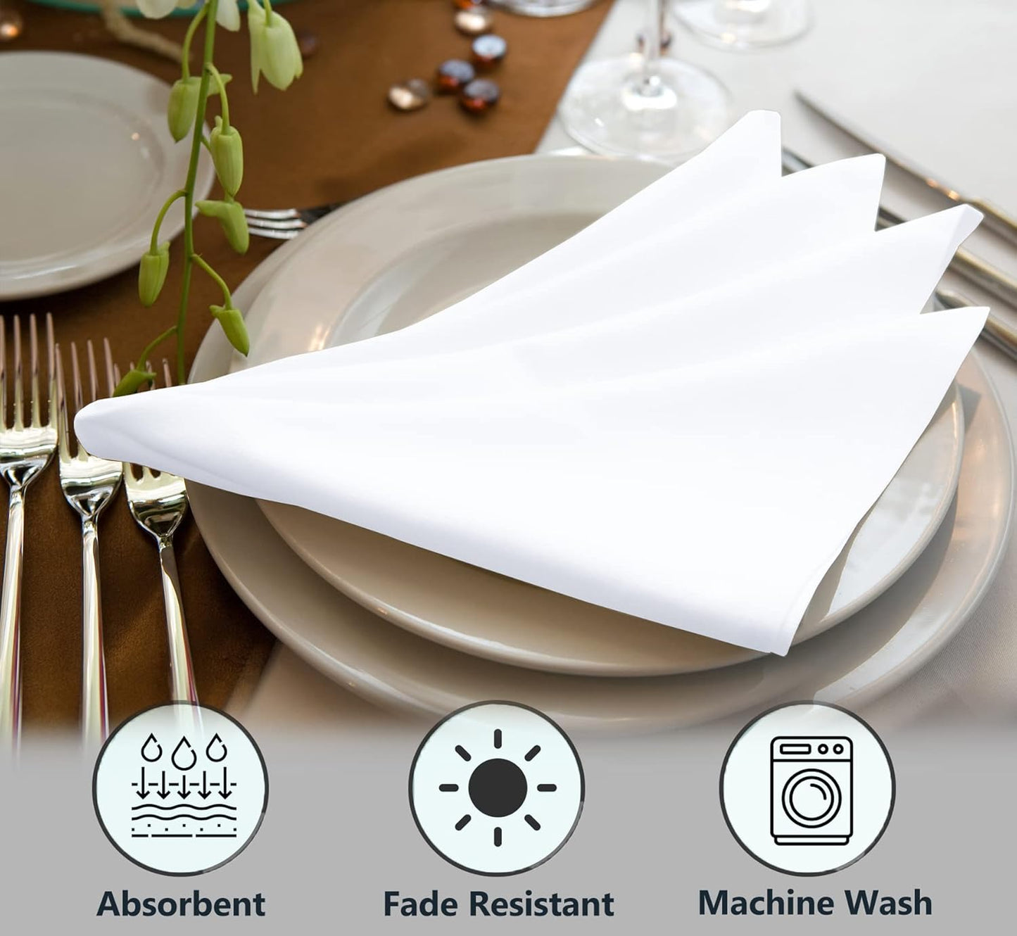 Ruvanti Cloth Napkins Set of 6, 18x18 Inches Napkins Cloth Washable, Soft, Durable, Absorbent, Cotton Blend. Table Dinner Napkins Cloth for Hotel, Lunch, Restaurant, Wedding Parties - White