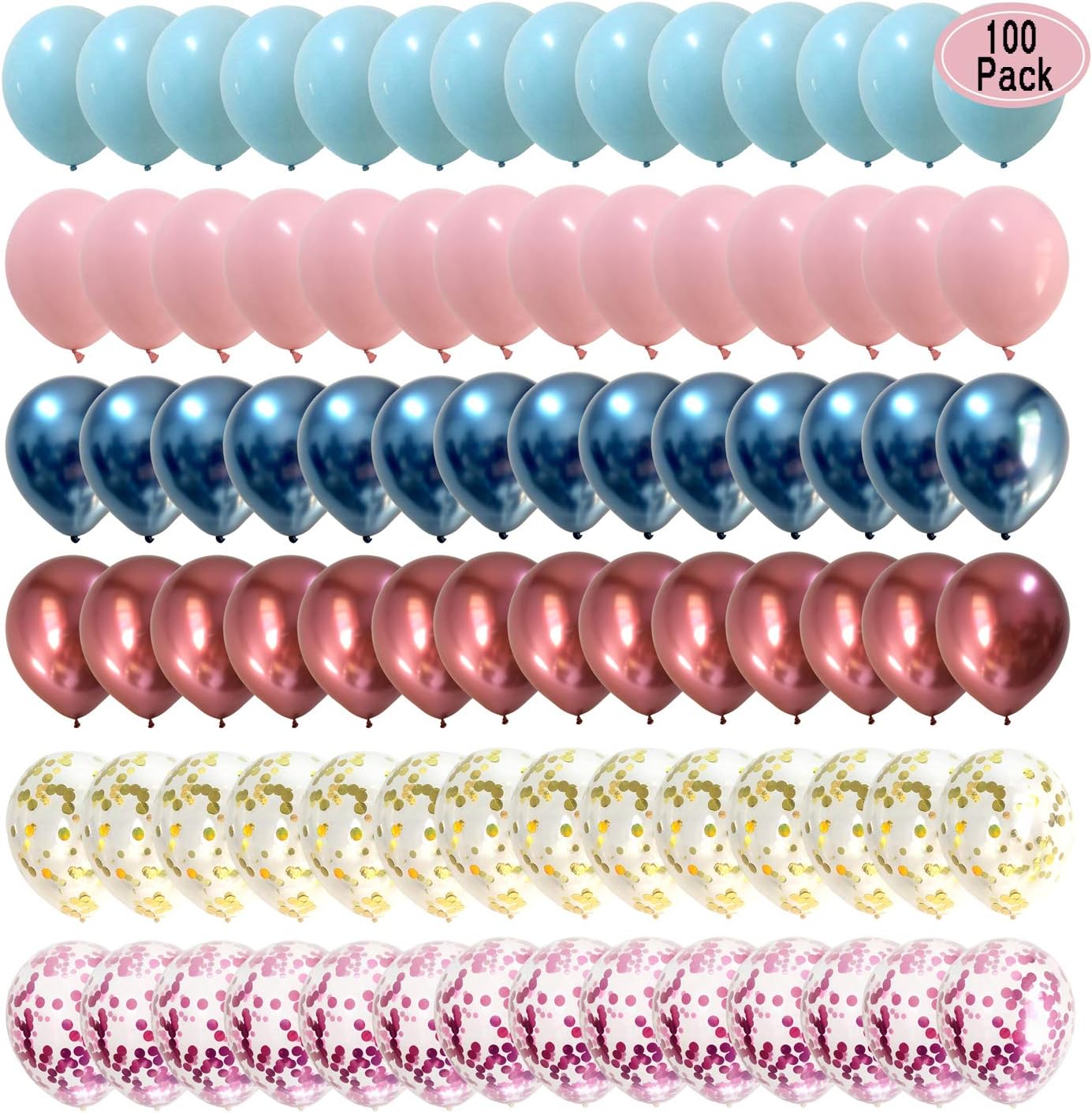 Metallic Chrome Balloons Pink Blue - Confetti Balloons for Wedding Birthday Gender Reveal Baby Shower Party Decorations 100packs