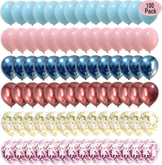 Metallic Chrome Balloons Pink Blue - Confetti Balloons for Wedding Birthday Gender Reveal Baby Shower Party Decorations 100packs