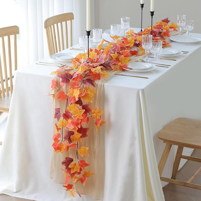 mizii 2 Strands Artificial Vines Fall Ivy Garland 74" Fake Vine with Silk Leaves Faux Hanging Plants Greenery Decoration for Outdoors Wedding Party Indoor Bedroom Home Wall Room Fall Decor (Fall)