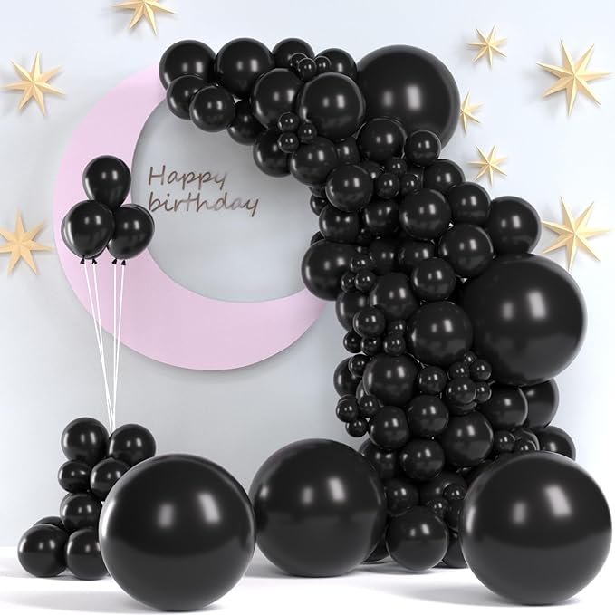 Black Balloons, 140pcs Black 18 12 10 5 Inch Different Sizes Pack Party Latex Balloons for Birthday Halloween Holiday Balloon Garland as Party Decorations