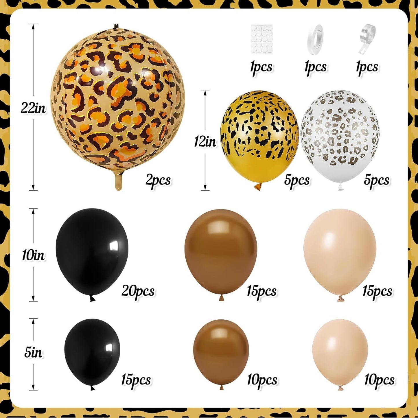 Cheetah Print Balloon Arch Kit, Black Brown White Leopard Theme Balloons Garland Jungle Safari Animal Party Decorations, Black Coffee Nude Balloon for Baby Shower Cheetah Birthday Decorations