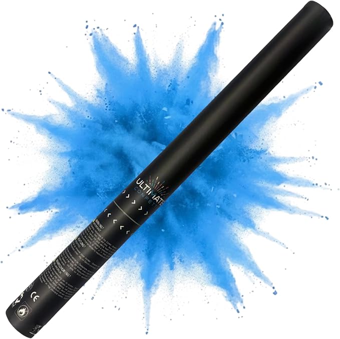Ultimate Confetti – Handheld Gender Reveal Powder Cannon 24” Blue – Non-Toxic Food-Grade Powder Popper Cannon – Pre-Filled, Leak-Resistant Single-Use Cannon – 15–25 ft Outdoor Photo-Ready Explosion