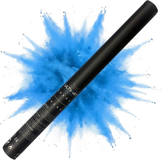 Ultimate Confetti – Handheld Gender Reveal Powder Cannon 24” Blue – Non-Toxic Food-Grade Powder Popper Cannon – Pre-Filled, Leak-Resistant Single-Use Cannon – 15–25 ft Outdoor Photo-Ready Explosion