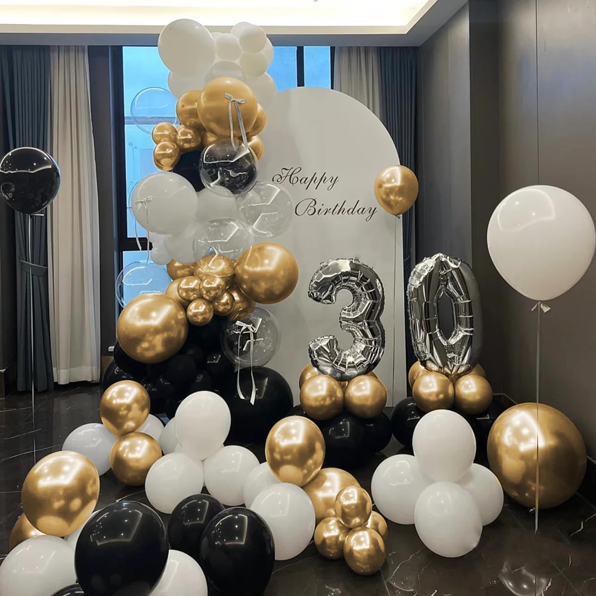 Black Gold Balloons Garland Arch Kit, 151pcs Metallic Gold and Black Balloons Different Size 18 12 10 5 inch for Graduation, Birthday, Anniversary, New Year Party Decorations Supplies