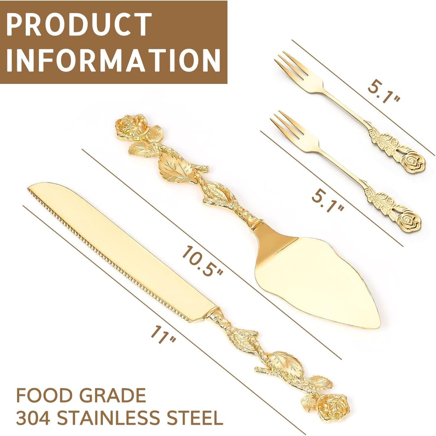Personalized Wedding Cake Knife and Server Set Custom Cake Cutting Set Engraved Gold Cake Cutter Server Forks for Wedding Anniversary Engagement Birthday Gifts