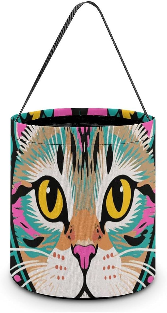 Halloween Candy Bucket - Exotic Cat Pattern Trick Or Treat Candy Bag, Gift Bag for Party Favor Supplies