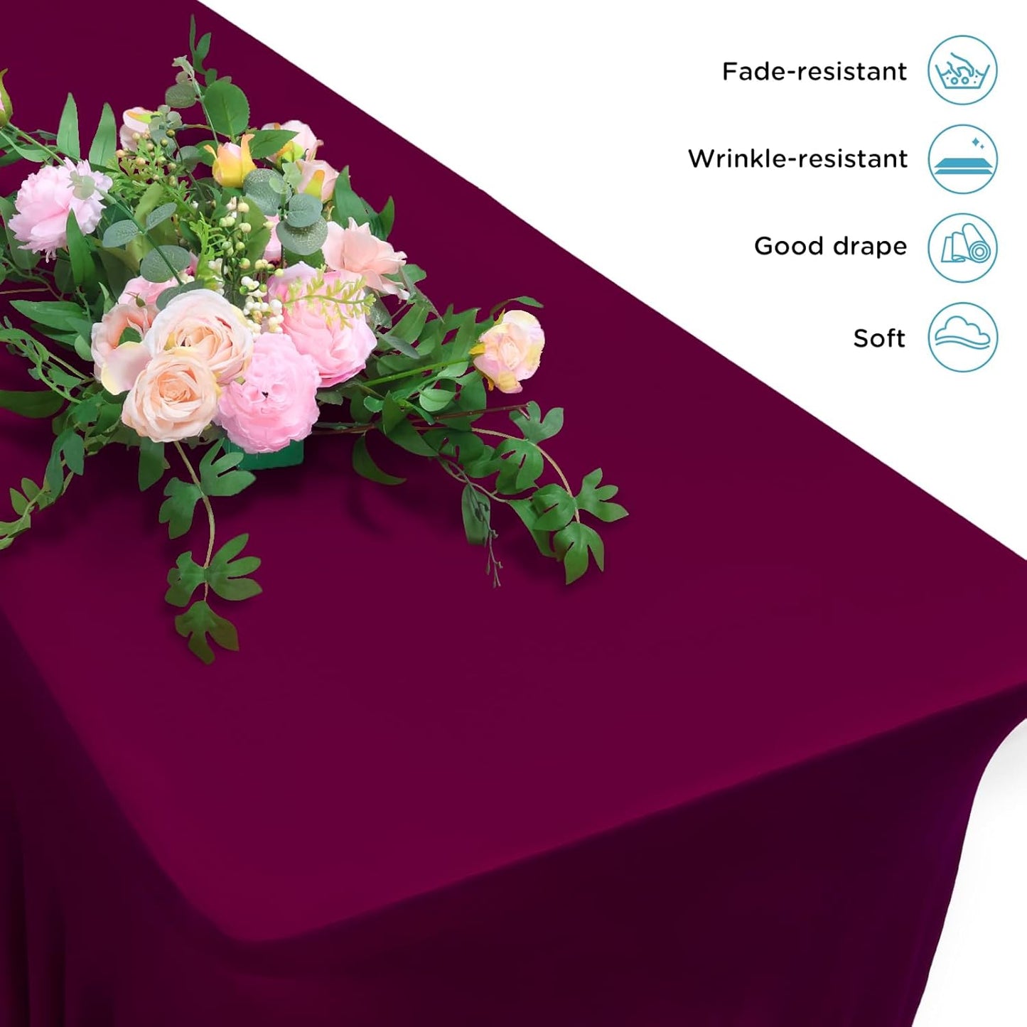 Table Skirts for 8ft Rectangle Tables - 2PCS Red Table Covers for 8 Foot Tables, Wrinkle Resistant Ruffles Elastic Table Cloths and Table Skirt for Banquets/Weddings/Parties/Birthday