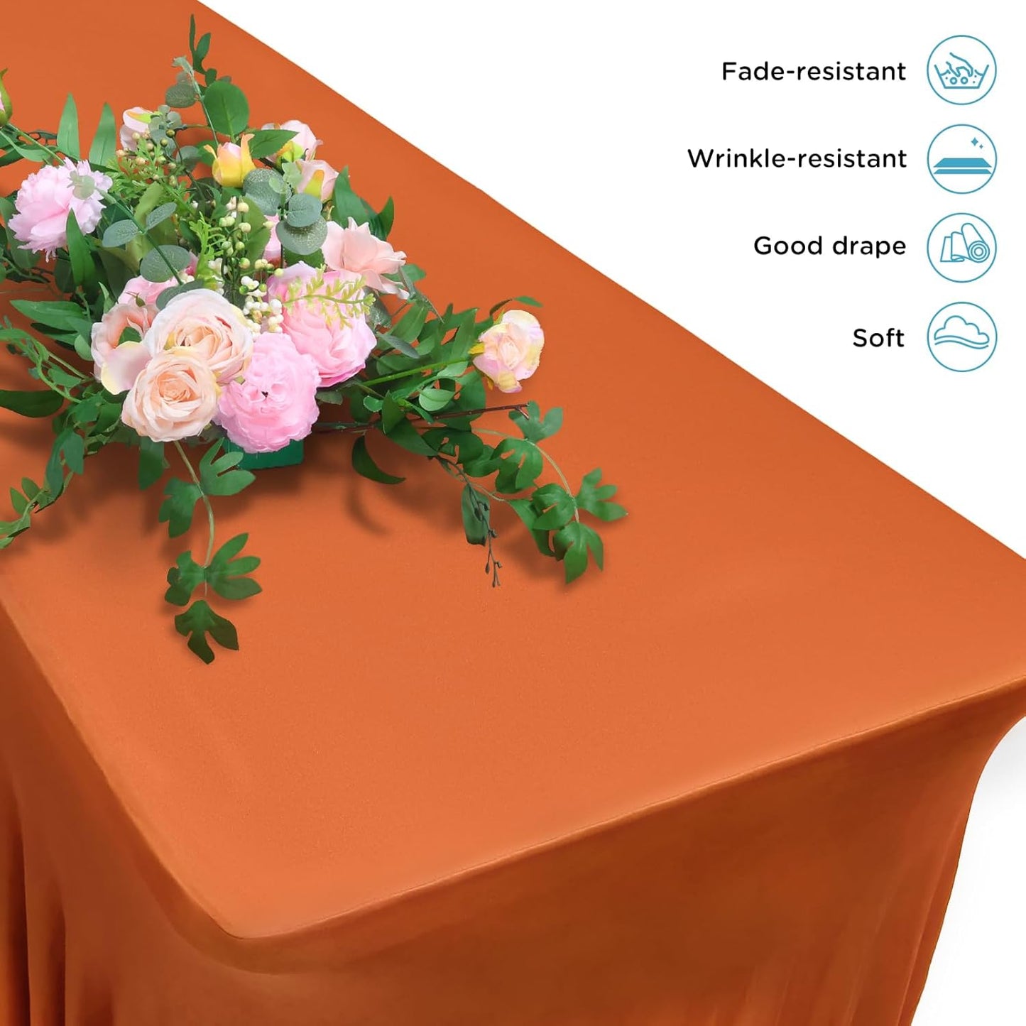 Table Skirts for 8ft Rectangle Tables - 1PCS Light Brown Table Covers for 8 Foot Tables, Wrinkle Resistant Ruffles Elastic Table Cloths and Table Skirt for Banquets/Weddings/Parties/Birthday