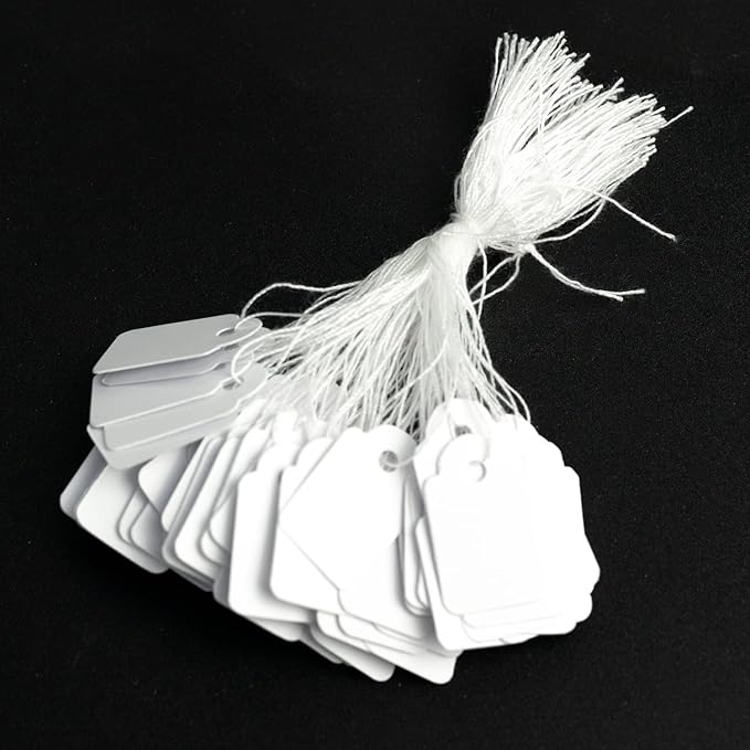 Rich Union 1000pcs White Price Tags with String Attached, Marking Merchandise Strung Tags Writable Label Hang Tags for Pricing Gift Jewelry Clothing Yard Sale Garage Supplies