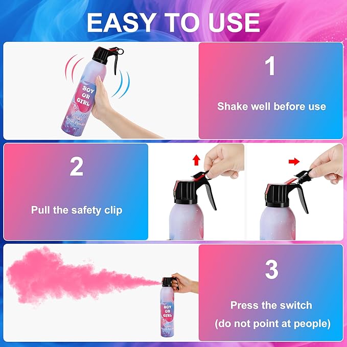 Large Gender Reveal Smoke Bombs 2 Packs, Pink & Blue Biodegradable Powder Spray for Baby Boy or Girl Reveal, Long-Lasting 10ft Smoke Effect, Unique Gender Reveal Ideas & Party Decorations