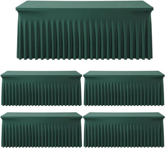 Outpain 6ft Spandex Table Cloth for Standard Folding Tables-4Pack Hunter Green Table Cloth Table Protector for Party, Wedding, Cocktail, Banquet, Festival