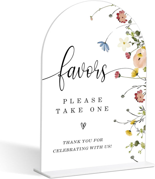 Flower Style Favors Please Take One Sign for Wedding, Bridal Shower and Reception, Dessert Table Decorations, Bridal Shower Decorations, Wedding Shower Favors, 6X8 Inch Acrylic Arch Sign with Stand,35