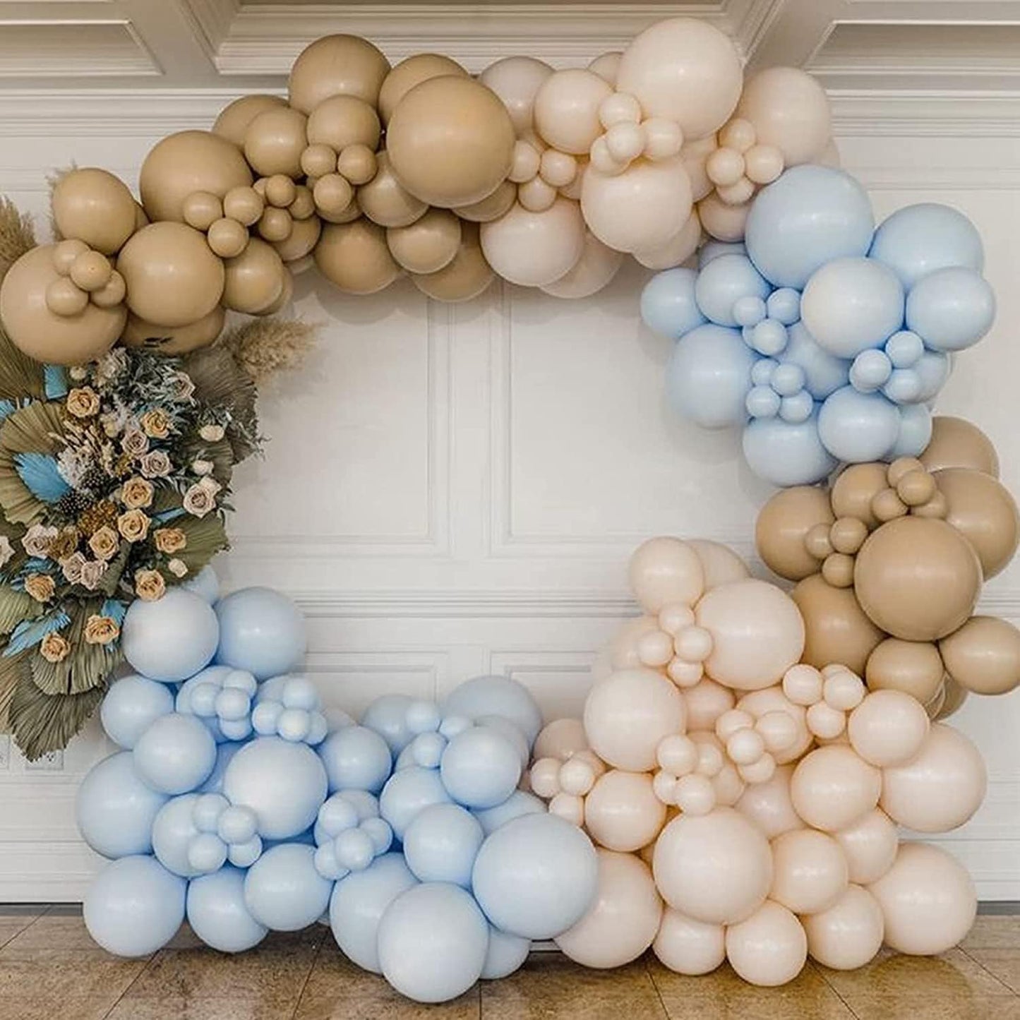 Brown And Blue Balloon Garland Double Stuffed Nude Tan Light Blue Beige Latex Balloon Arch Kit for Neutral Baby Shower Teddy Bear Gender Reveal Wedding Birthday Party Decorations