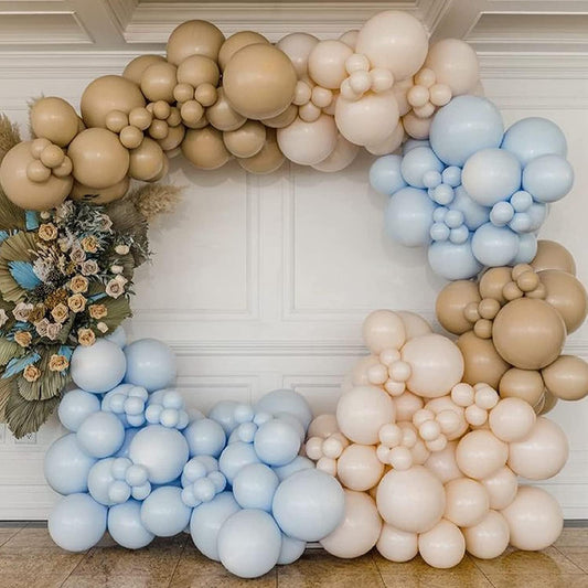 Brown And Blue Balloon Garland Double Stuffed Nude Tan Light Blue Beige Latex Balloon Arch Kit for Neutral Baby Shower Teddy Bear Gender Reveal Wedding Birthday Party Decorations