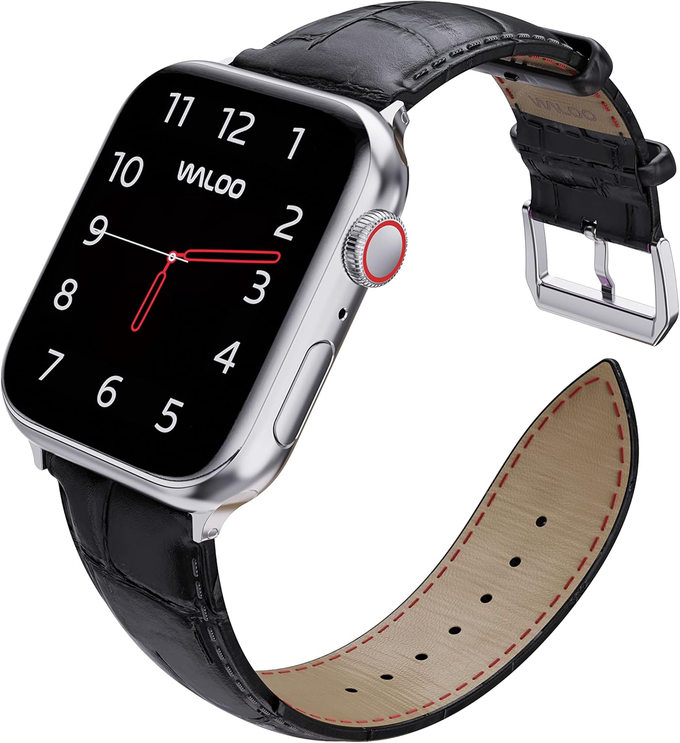 Waloo Genuine Leather Crocodile Embossed Design Alligator Replacement Watch Band Compatible With Your Apple Watch Series 10/9/8/7/6/5/4/3/2/1/SE/Ultra Fits Sizes 38mm, 40mm, 41mm, 42mm, 44mm, 45mm, 46mm, 49mm