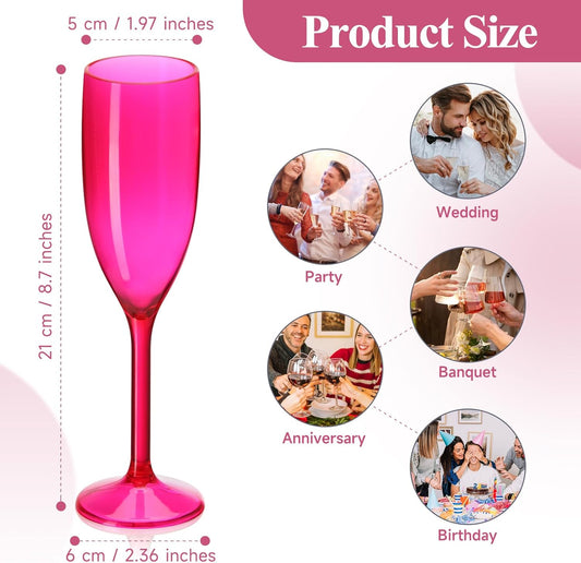 Champagne Flute Acrylic Champagne Glasses Wedding Toasting Champagne Flute Goblet Plastic Reusable Unbreakable Champagne Cups for Bachelorette Wedding Bridal Shower Party (Hot Pink, 10)