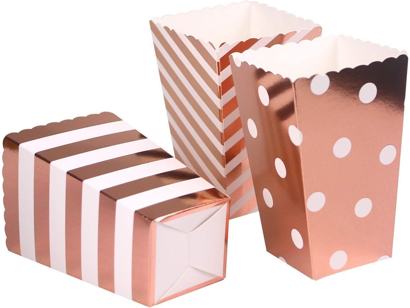Tvoip 36Pcs Gold/Silver/Rose Gold Foil Popcorn Treat Box Christmas Wedding Decoration Party Favor Supply Candy Gift Popcorn Bags (Rose Gold)