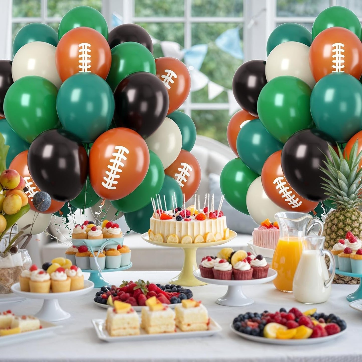 Paready Football Balloons Set, 60Pcs Green Football Printed Balloon, 12Inch Dark Green Black Retro Ivory White Latex Balloons for Boys Men Birthday Sports Football Themed Birthday Party Decorations