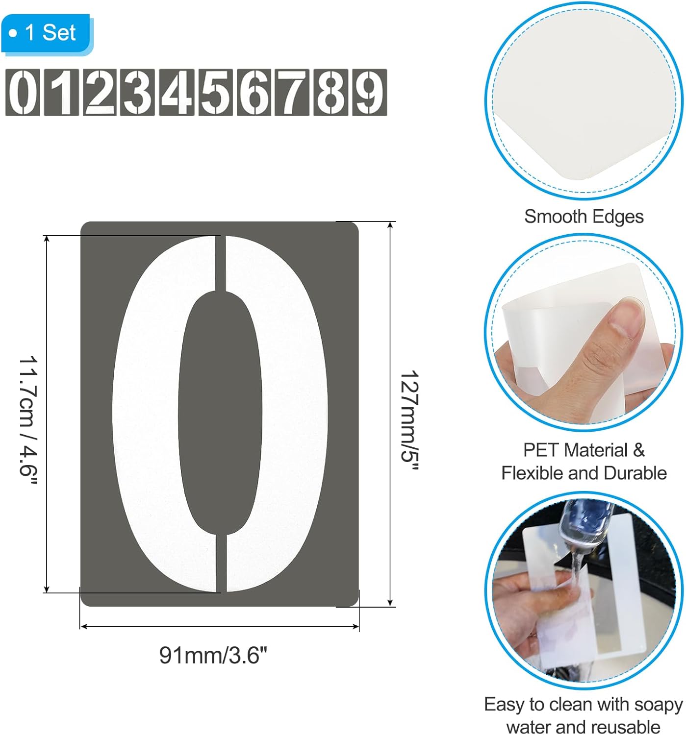 PATIKIL 5 Inch 10Pcs Large Number Stencils, 0-9 Address Number Stencil, Reusable Plastic Digital Templates for Crafts Wood Stencils Templates White