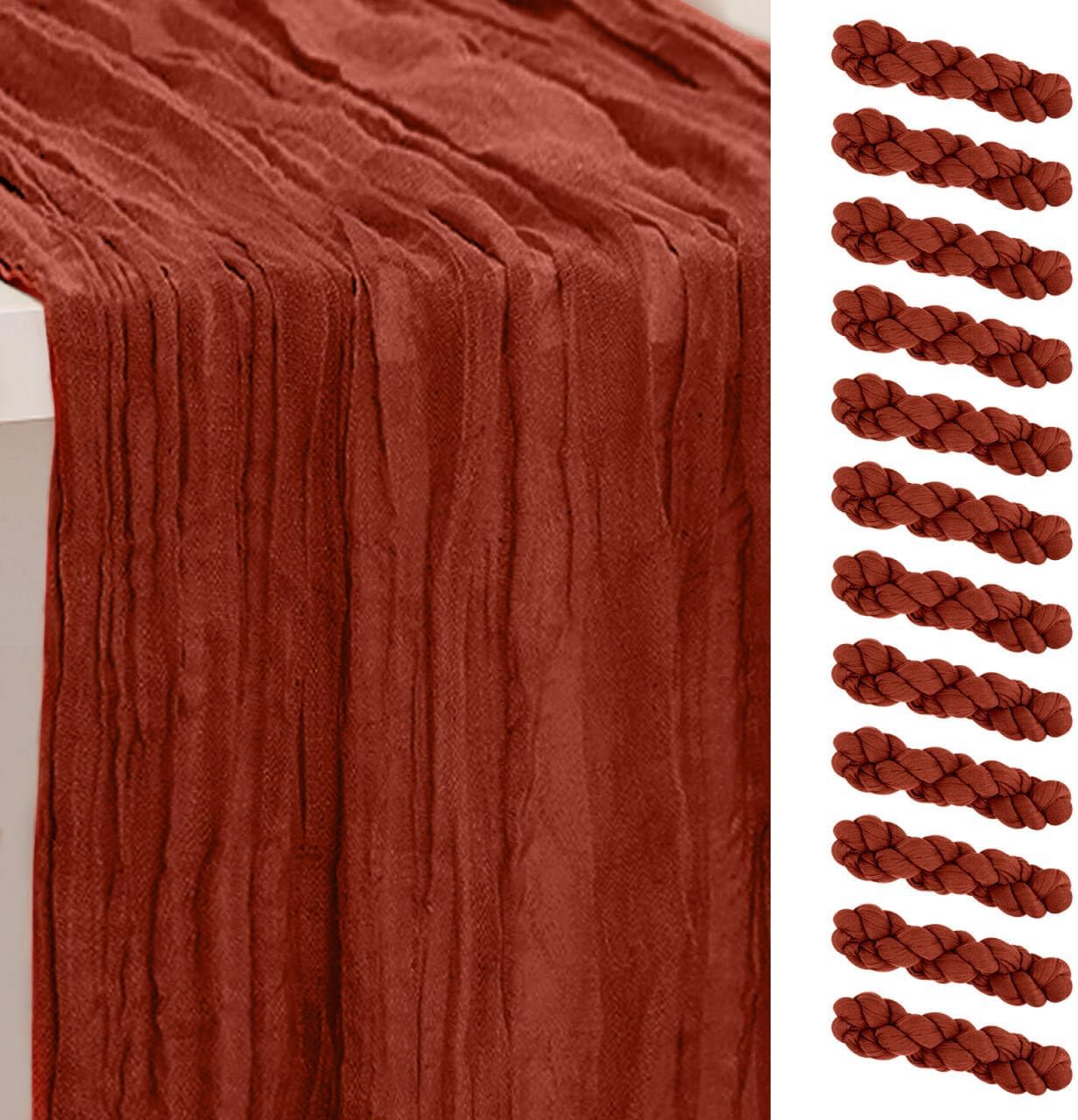 12 Pack Terracotta Cheesecloth Table Runner 35x120 Inch 10Ft Rustic Gauze Cheese Cloth Thanksgiving Table Runner Sheer Cheesecloth Table Runners for Wedding Party Bridal Shower Decoration