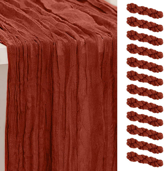 12 Pack Terracotta Cheesecloth Table Runner 35x120 Inch 10Ft Rustic Gauze Cheese Cloth Thanksgiving Table Runner Sheer Cheesecloth Table Runners for Wedding Party Bridal Shower Decoration