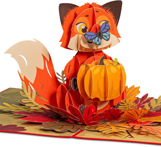 Paper Love 3D Fall Fox Pop Up Card, For All Occasions, Birthday, Thanksgiving, Thinking of You or Just Because - 5" x 7" Cover - Includes Envelope and Removable Note Tag