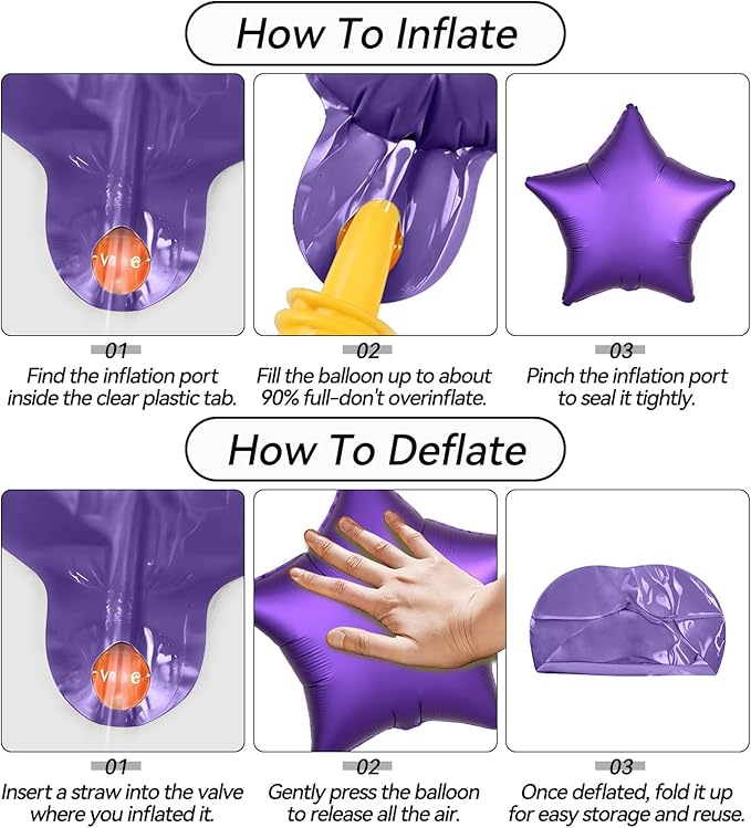 Purple Star Foil Balloons, 10PCS Purple Foil Stars Shape Balloons, 18 Inch Metallic Stars Aluminum Balloon Helium Pentagram Balloon for Birthday, Anniversary, Graduation, Halloween Party Decoration