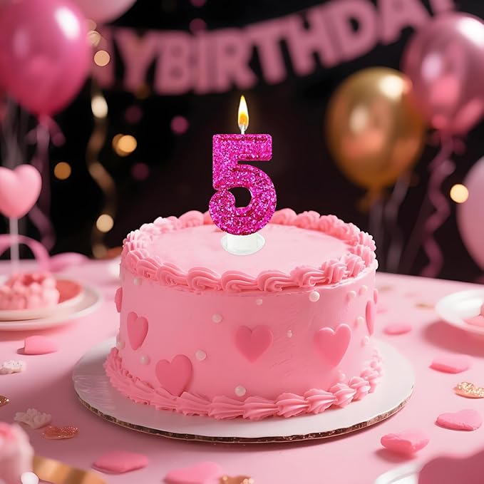 Zailo Birthday Number Candles, Glitter Number Candle Cake Decorations with Sequins, Cupcake Decorations for Girls, Women, Party Anniversary Celebrations (Number 5, Bright red)