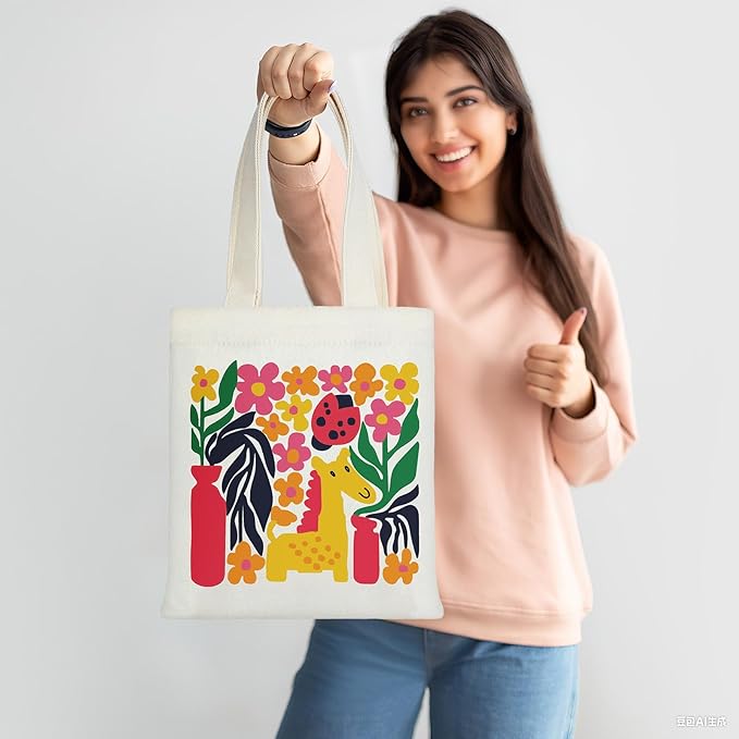 Aliceset 16 Pcs Color Your Own Bag Canvas Tote Bag for Painting 7.9'' x 8.6'' Mini Doodle DIY Craft Gift Reusable Cotton Bulk