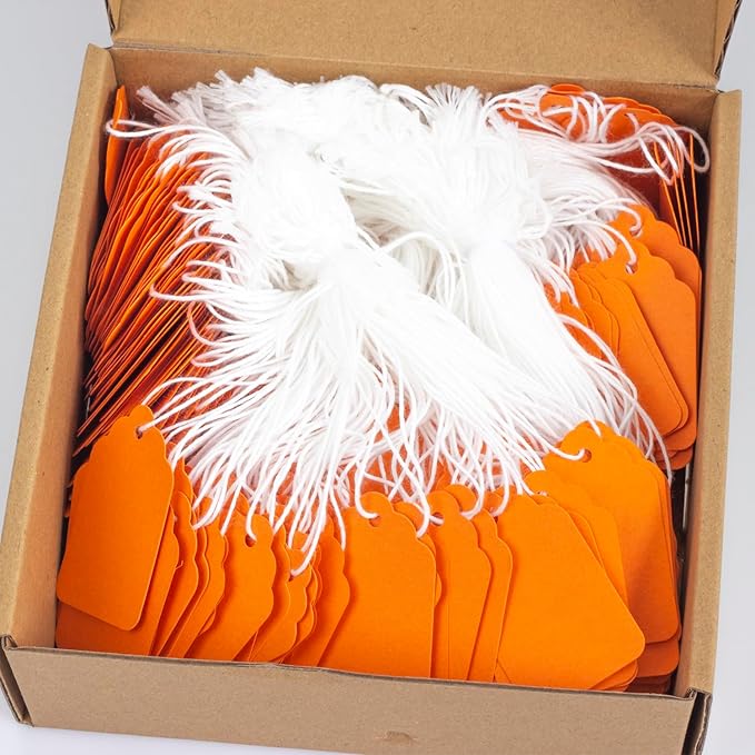Price Tags with String Attached, Pack of 500 Blank Labeling Writable Tags for Product Jewelry Clothing Arts & Crafts DIY Gift Decorations(1.18"x1.18", Orange)