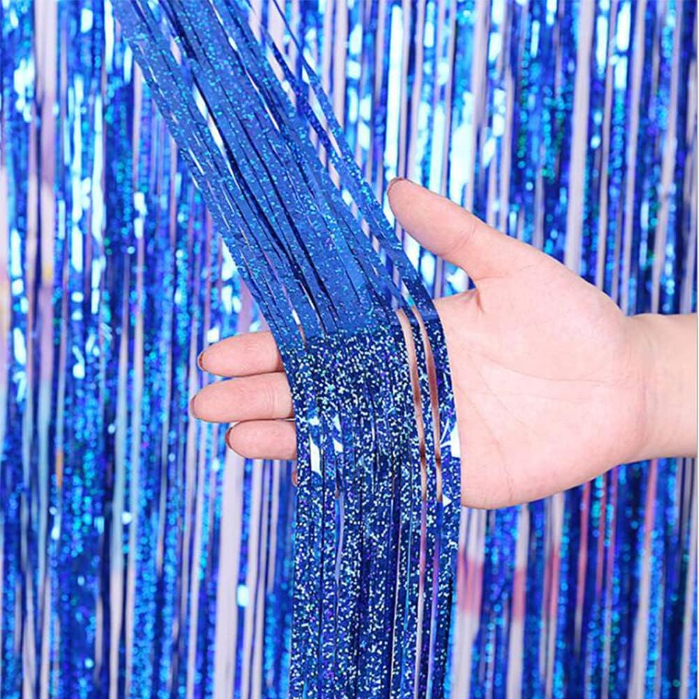 2PCS Tinsel Fringe Backdrop Party Decor Foil Curtain Party Decorations for Birthday Holiday Celebration Graduation Baby Shower Engagement Bachelorette Wedding Photo Booth Props(Sparkle Blue)