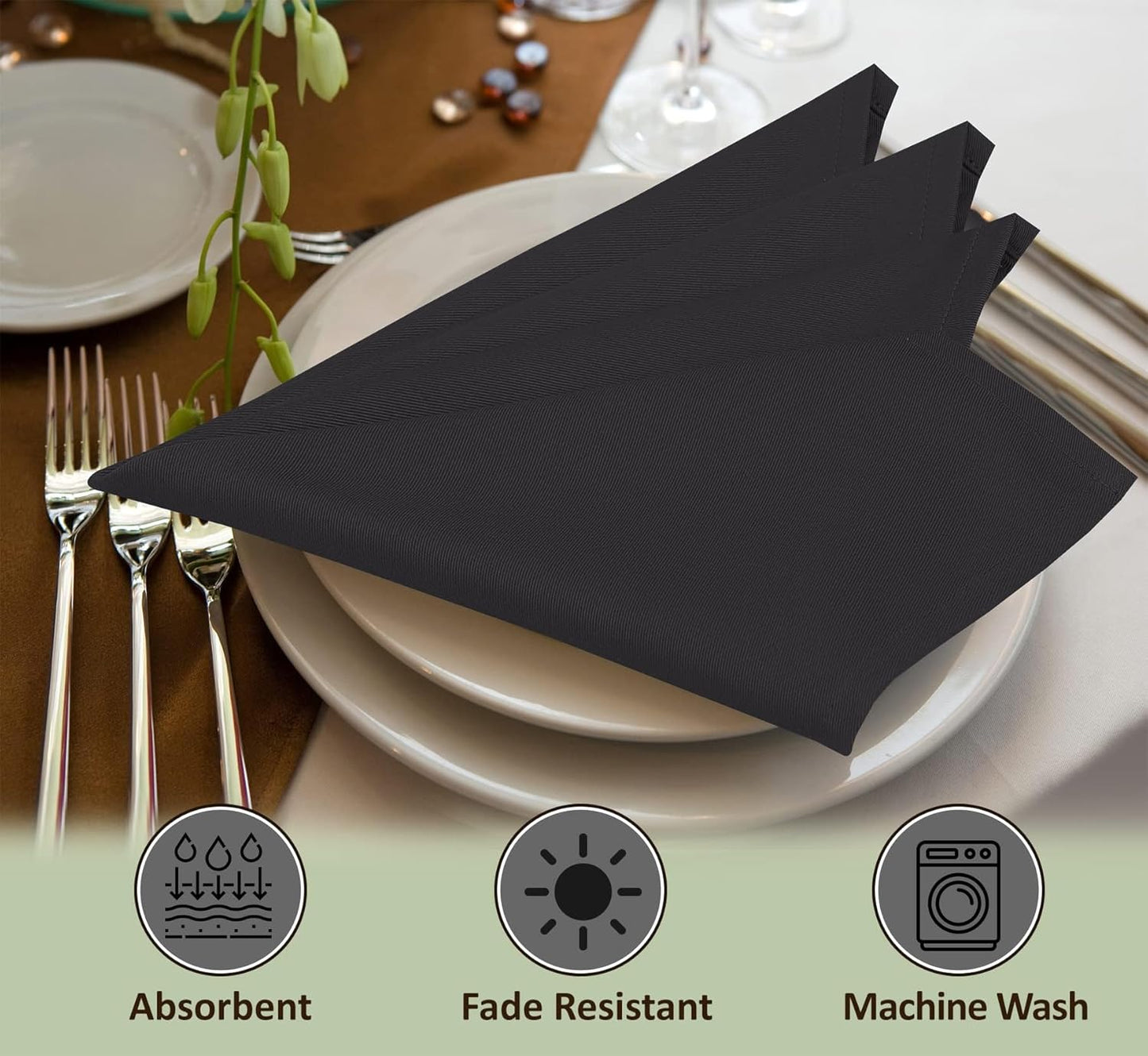 Ruvanti Cloth Napkins Set of 4, 18x18 Inches Napkins Cloth Washable, Soft, Durable, Absorbent, Cotton Blend. Table Dinner Napkins Cloth for Hotel, Lunch, Restaurant, Wedding Parties - Black
