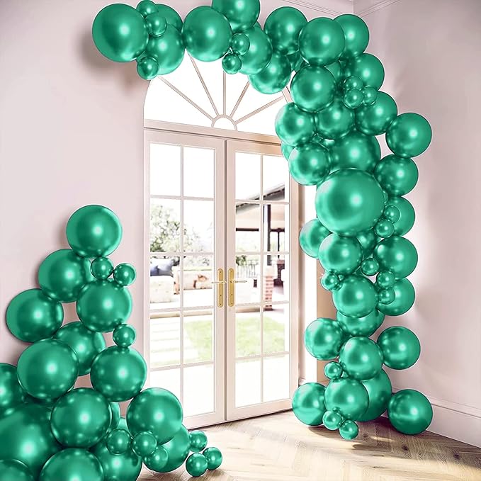HOUSE OF PARTY Metallic Green Balloon Arch Kit | Green Metallic Balloons for Graduation Decorations, Wedding & Baby Shower, Bachelorette & valentines Party Decorations