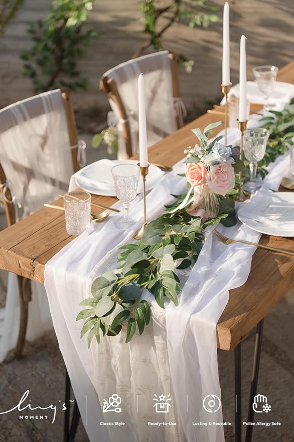 Ling's Moment Eucalyptus Garland for Table, 5.9ft Sage Fake Eucalyptus Wreaths with Willow, 2pcs Real Touch Leaf Garland for Wedding Centerpieces Arch Rehearsal Dinner Bridal Shower