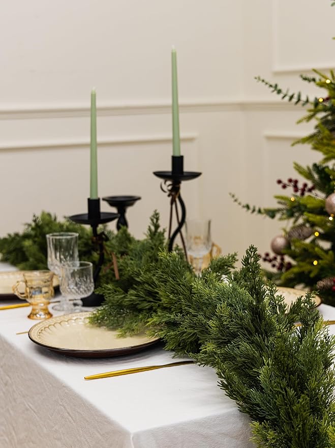 9ft Handmade Christmas Garland,Cedar Artificial Greenery Cypress Pine Needles Seasonal Garland for Christmas Fireplace Winter Holiday Indoor Outdoor Decoration