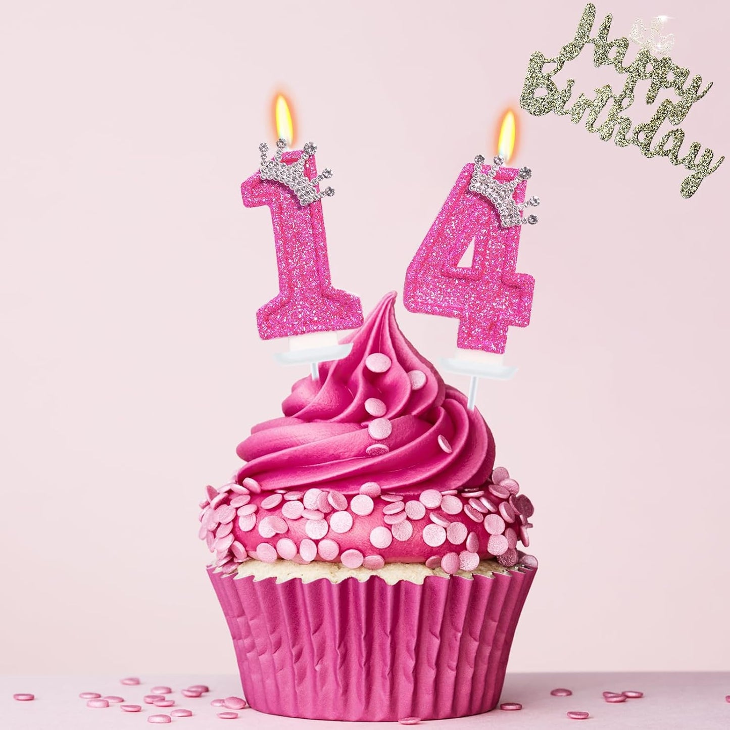Birthday Candle for Cake, Crown Rose Number Candles, 2.76 inch Number Happy Birthday Candle, Cake Topper Decoration for Birthday Party (Number 14)
