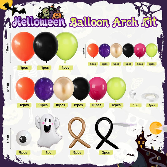 Halloween Balloon Arch, Orange Green Purple Balloons With Eyeball Long Balloons Ghost Foil Balloon For Classic Halloween Ghost Spooky Vampire Haunted House Scary Themed Birthday Party Decorations