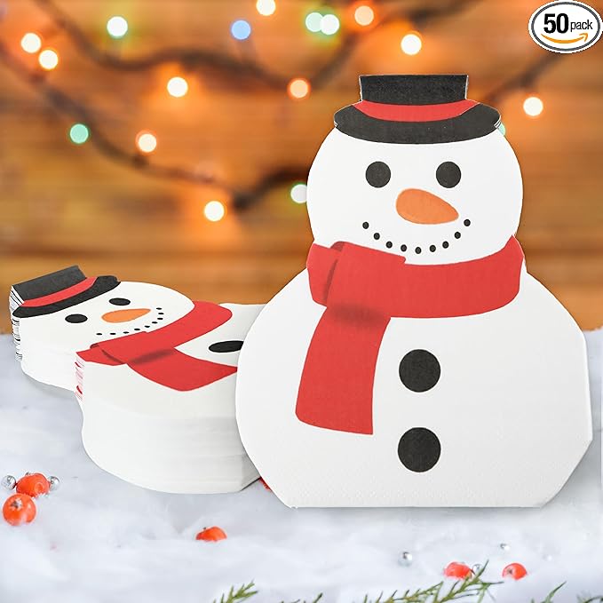 Cheerland 50pcs Snowman Napkins Winter Wonderland Party Napkins Xmas Disposable Snowman Tableware for Kids Birthday First Bday Baby Shower Christmas Holiday Table Decorations Supplies