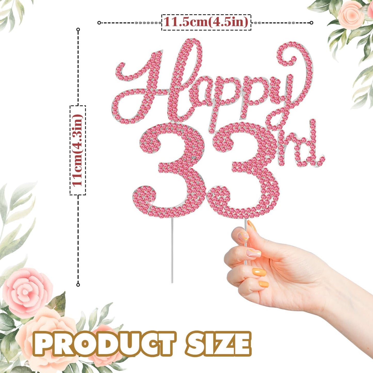 Happy 33rd Birthday Decorations,33rd Birthday Silver & Red Rhinestone Cake Topper - Cheers to 33 Years Old Bday Party Metal Sparkly Cake Centerpieces Sign.