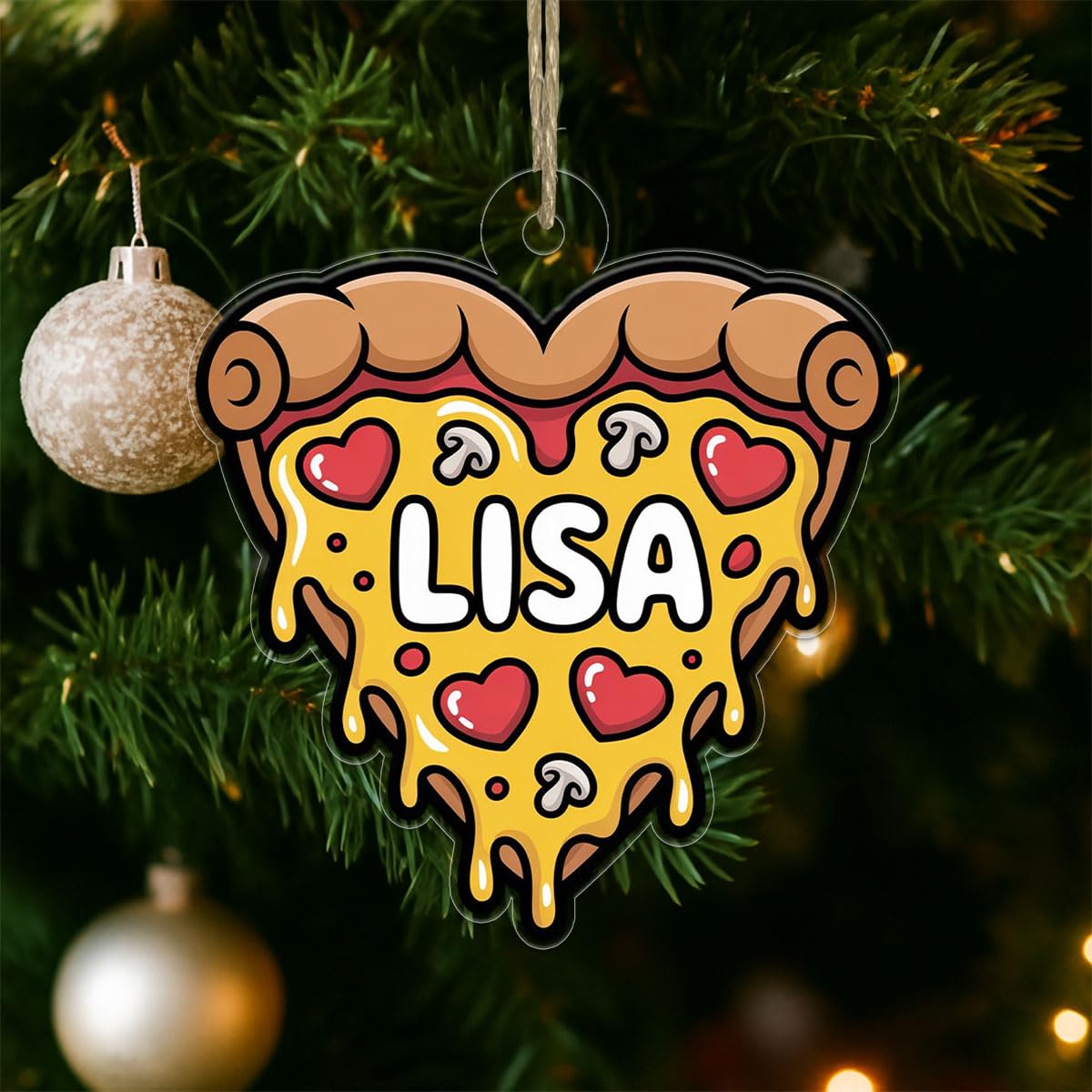 Personalized Heart Pizza Ornament, Custom Pizza Lover Christmas Ornament, Funny Foodie Gift, Holiday Keepsake, Cute Pizza Decoration Acrylic Ornament – Personalized Christmas Tree