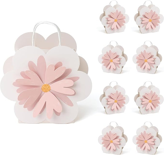 Cheerland Flower Party Favor Bags Floral Gift Bags Daisy Birthday Party Decoration Pink Party Goodie Bag Tea Party with Handles for Baby Shower Spring Girls Wedding Decorations Supplies Pack of 8